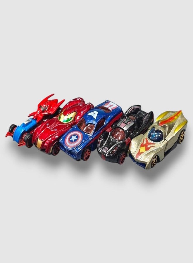 SARASI Super Hero Theme Cars Diecast Metal Toy Car Play Set for Kids (Multicolor, Pack of: 5) - Image 1